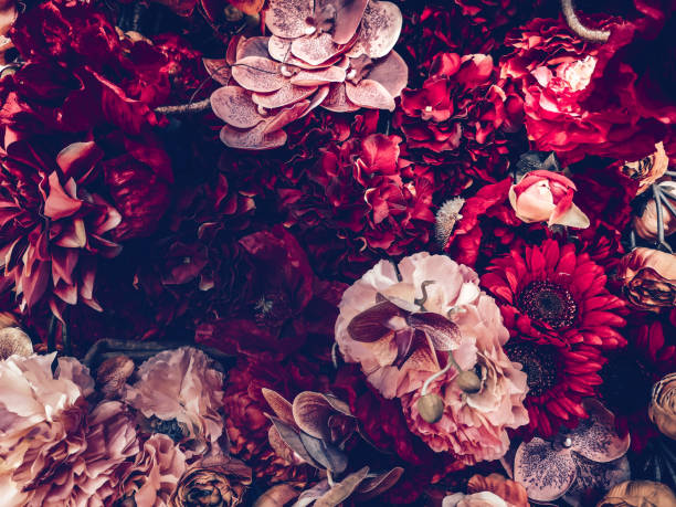 istock artificial flowers wall background with vintage style 1164054959