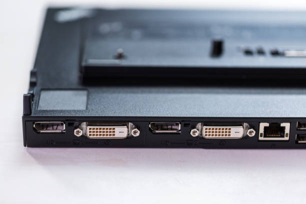 istock Close up of black notebook docking stations. 1164055094