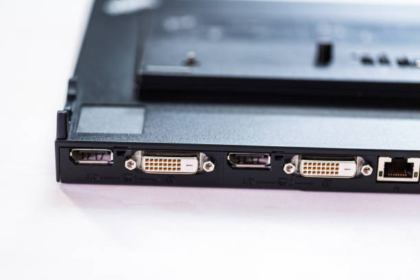 istock Close up of black notebook docking stations. 1164055097