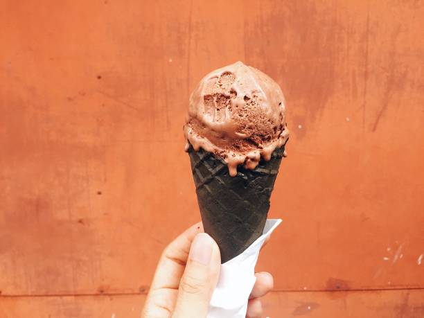 istock Chocolate scoop with dark chocolate waffle scone in summer 1164057220