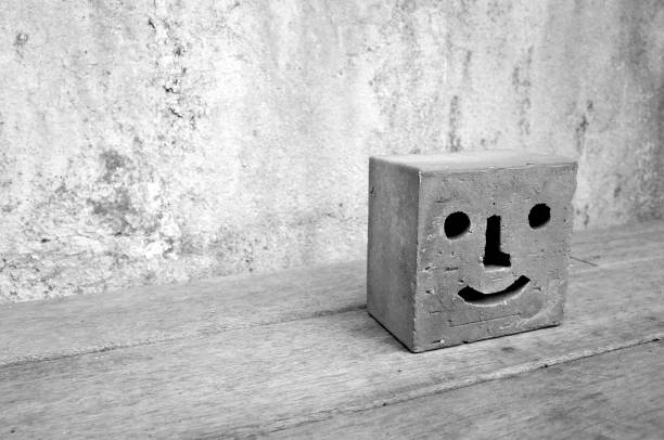 Square Brick in Happy Face in Black and White Tone
