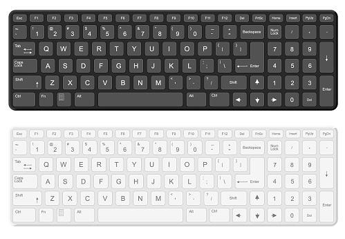 Cartoon Black and White Computer Keyboard Template Set. Vector illustration of Wireless Keypad or Key Board Electronic Computer Device