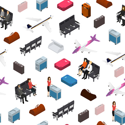 Airplane Interior Elements With People Seamless Pattern Background ...