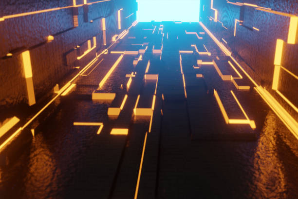 istock 3d render futuristic tunnel with the light glow 1164073829