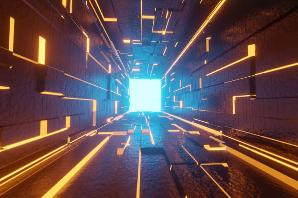 istock 3d render futuristic tunnel with the light glow 1164073941