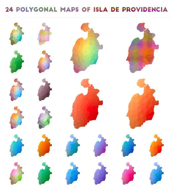 Vector illustration of Set of vector polygonal maps of Isla de Providencia.