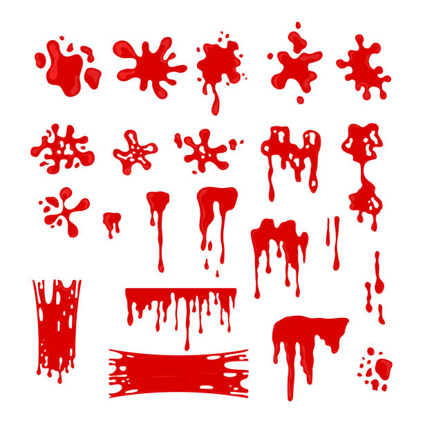 Red Slime Effects Different Types Set. Vector Red Slime Effects Different Types Set Drop Dirty Paint, Messy or Blob Splash. Vector illustration of Drip Liquid human blood stock illustrations