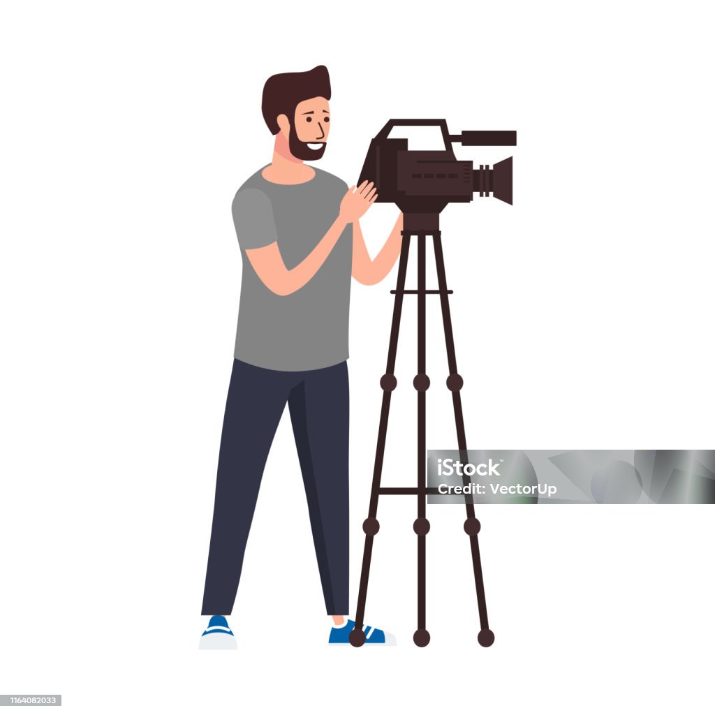Tv Videographer Cameramen Recording Material For News Using Video Camera On  Tripod Movie Making Concept Vector Illustration In Flat Cartoon Style Stock  Illustration - Download Image Now - iStock