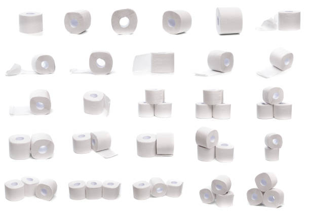 Roll of toilet paper or tissue isolated on white background - Image