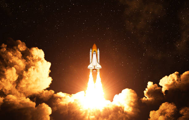 night off des american space shuttle - rakete stock-fotos und bilder