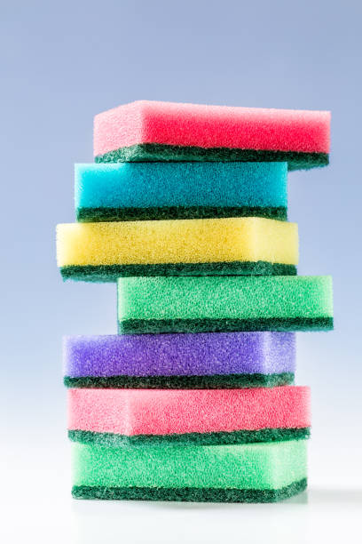 colorful sponges for washing dishes stock photo