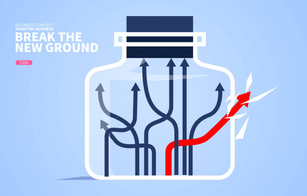 červená šipka rozbije vzduchotěsnou trubici, aby otevřela novou situaci - dopravní zácpa stock ilustrace