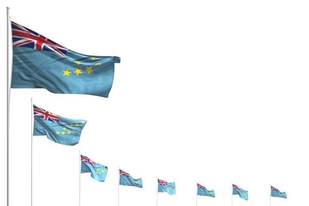Flag of tuvalu, rectangular icon with white border. 3D illustration