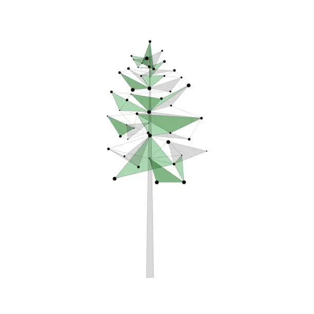 Vector illustration of vector wireframe digital pine tree. technology innovation concept. stylized plant form lines and triangles. point connecting network