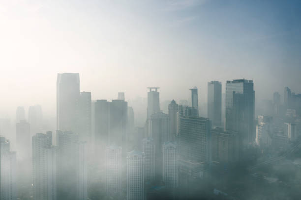 istock Modern high buildings covered by fog 1164093134