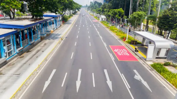 JAKARTA - Indonesia. June 25, 2019: Top view of Jakarta city with vacant street in car free day event