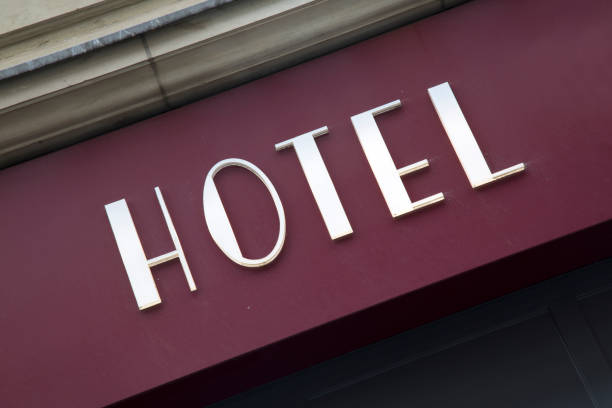 istock White Hotel Sign on Building 1164093237