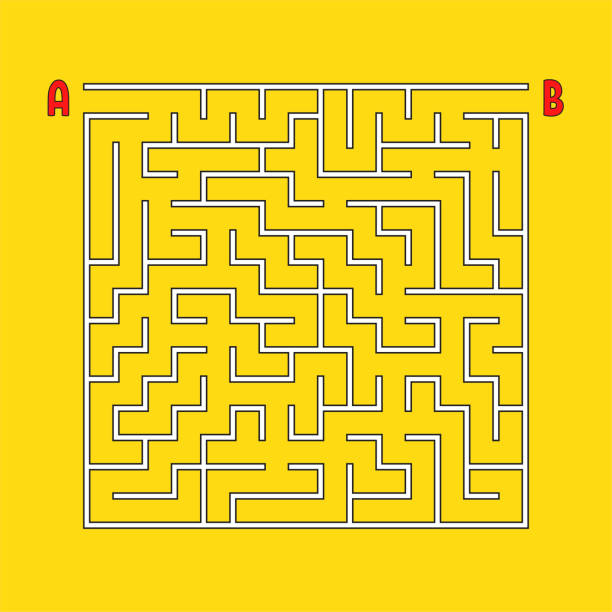 istock Abstract square maze. Game for kids. Puzzle for children. One entrances, one exit. Labyrinth conundrum. Simple flat vector illustration isolated on color background. 1164095340