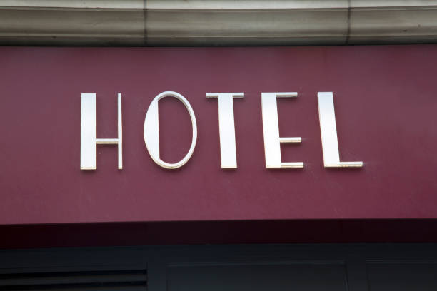 istock White Hotel Sign on Building 1164095610