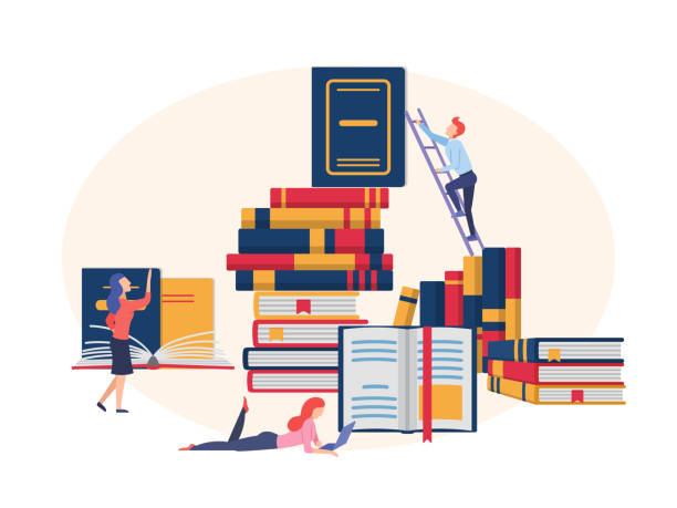 교육, 교육, 문학 축제의 개념. - bookstore book stack backgrounds stock illustrations