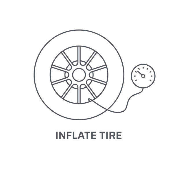 надуть значок шины. модный современный плоский линейный вектор надувает значок шины на белом фоне из тонкой линии общей коллекции, редакти� - bicycle bicycle pump inflating tire stock illustrations