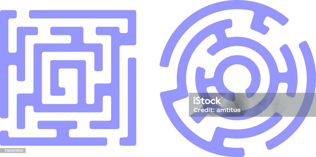 labyrinth design square and circle labyrinth flat design element Maze stock vector