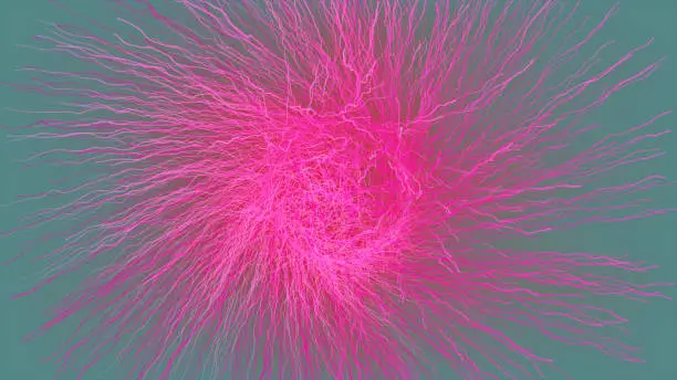 Photo of particles Asymmetrical Branching Fractal network, Nerves, neurons , blood vessels, capillaries growing 3d render