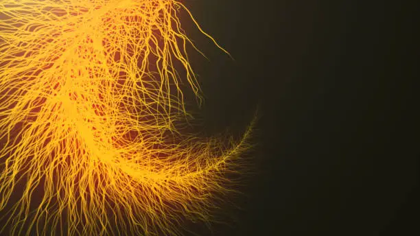 Photo of particles Asymmetrical Branching Fractal network, Nerves, neurons , blood vessels, capillaries growing 3d render