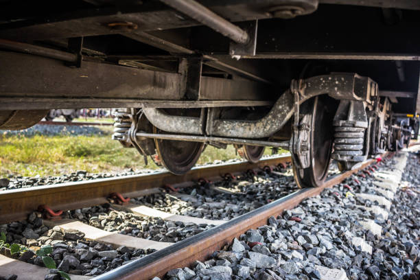 istock Two railway tracks merge together. 1164101733