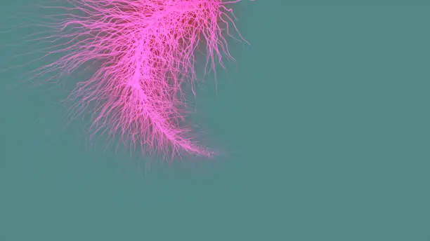 Photo of particles Asymmetrical Branching Fractal network, Nerves, neurons , blood vessels, capillaries growing 3d render