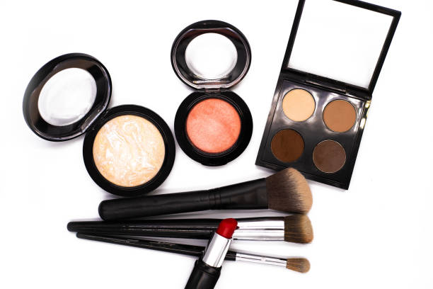 istock set of professional decorative cosmetics, makeup tools and accessory on white background with copy space for text. beauty, fashion, party and shopping concept. flat lay frame composition, top view 1164104275