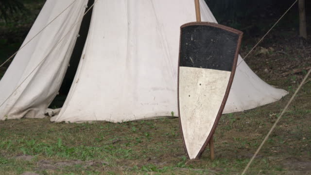 Medieval military tent camp site. Middle ages camp site shows how tribes used to live in the past