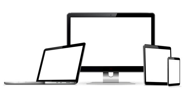 istock Set of blank screens with computer monitor, laptop, tablet, and smartphone 1164111621
