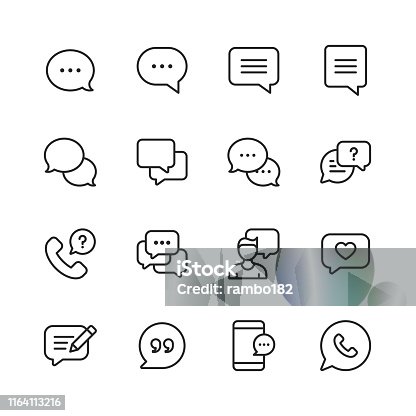 istock Vector Speech Bubbles and Communication Line Icons. Editable Stroke. Pixel Perfect. For Mobile and Web. 1164113216