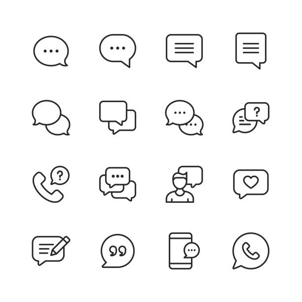Vector Speech Bubbles and Communication Line Icons. Editable Stroke. Pixel Perfect. For Mobile and Web. 16 Speech Bubbles and Communication Outline Icons. communication icons stock illustrations