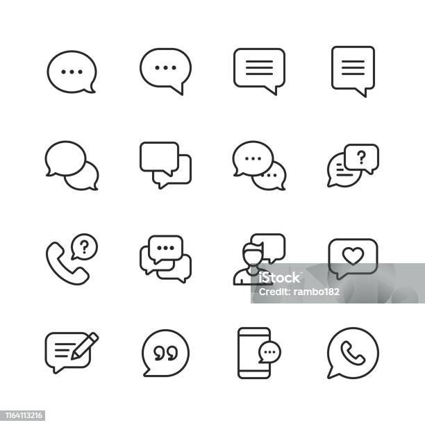 Vector Speech Bubbles And Communication Line Icons Editable Stroke Pixel Perfect For Mobile And Web Stock Illustration - Download Image Now