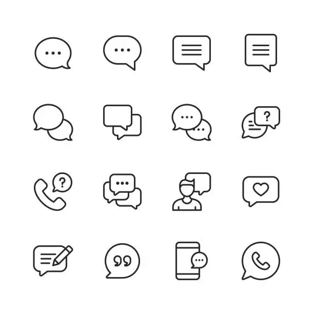 Vector illustration of Vector Speech Bubbles and Communication Line Icons. Editable Stroke. Pixel Perfect. For Mobile and Web.