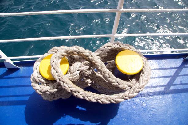 istock High Angle View Of Rope Tied On Boat Deck By Railing 1164116290