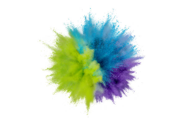 istock Colored powder explosion on white background. Abstract closeup dust on backdrop. Colorful explode. Paint holi 1164118184
