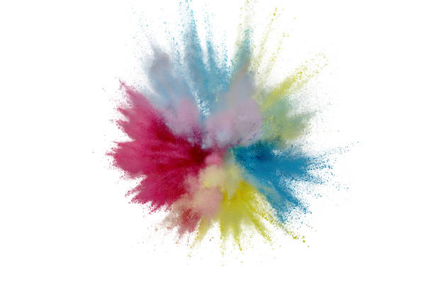 istock Colored powder explosion on white background. Abstract closeup dust on backdrop. Colorful explode. Paint holi 1164118373