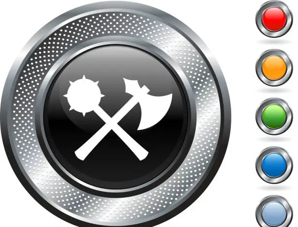 Vector illustration of medieval weapons royalty free vector art on metallic button