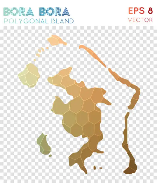 Vector illustration of Bora Bora polygonal map, mosaic style island.