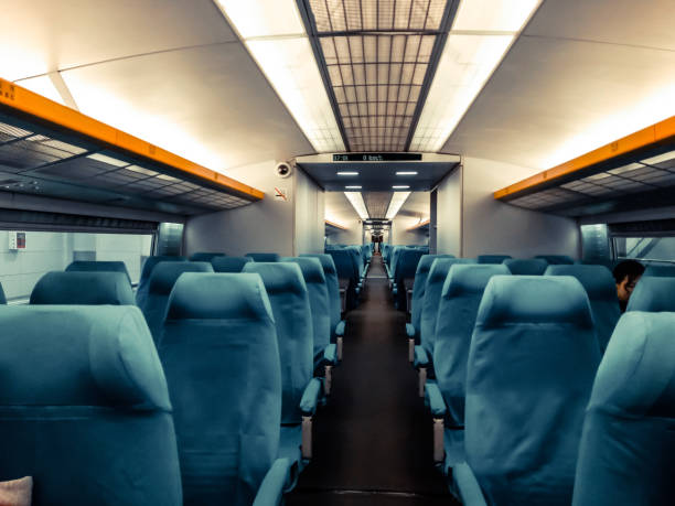 istock Blank space of chair back, inside high speed train compartment 1164132282
