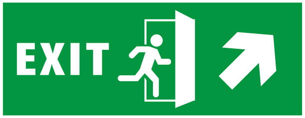 istock emergency exit sign. running man icon to door. green color. arrow vector. warning sign plate 1164136892