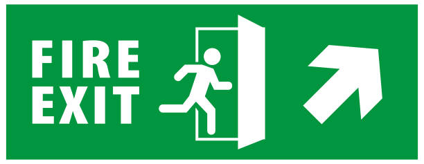 istock emergency fire exit sign. running man icon to door. green color. arrow vector. warning sign plate 1164137331