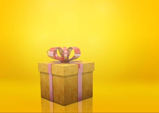 istock gift box with red bow isolated on yellow background, 3D modeling 1164137396