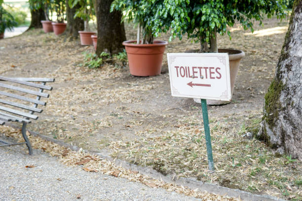 istock Toilet sign outdoors on a luxury spa resort 1164140577