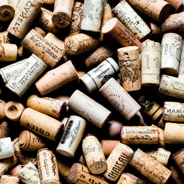 istock Background pattern of different wine bottle corks, winery texture, food concept and top view 1164140615