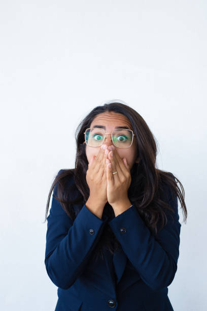 istock Scared terrified business woman feeling stressed 1164141662