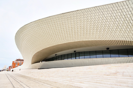 Maat entrance, Museum of Art, Architecture and Technology, Amanda Levete, outward looking with organic curvy shapes.